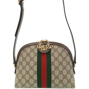 Gucci Ophidia Shoulder Bag Beige Ebony GG Supreme Canvas Brown